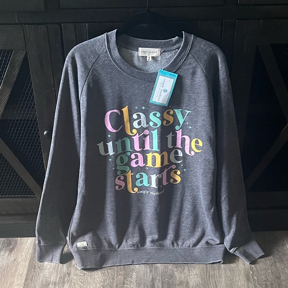 NWT SIMPLY SOUTHERN “Classy Until The Game Starts” Graphic Sweatshirt  Sz: S - Picture 3 of 15
